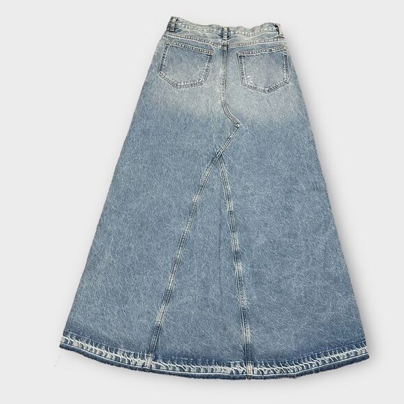 Zara Jean Denim Maxi Skirt Y2K High Waist Distressed Raw Hem Front Slit Skirt - Picture 7 of 11